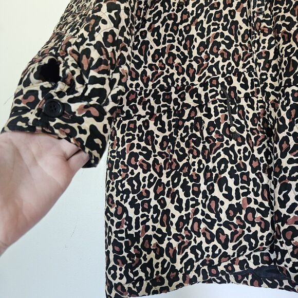Vtg Euro Joy Long Quilted Jacket Womens Size XL Silk Blend Leopard Lightweight - Picture 4 of 11